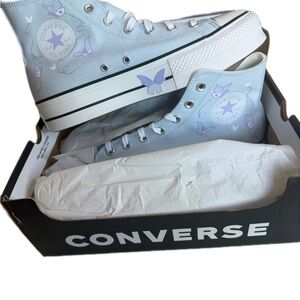 Converse Chuck Taylor All Star lift hi-tops, light blue w/ lavender butterfly 10
